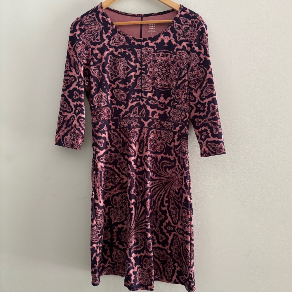 Title Nine Dream Athleisure Dress 3/4 Sleeve Rocco Print Sm Fit & Flare Pocket